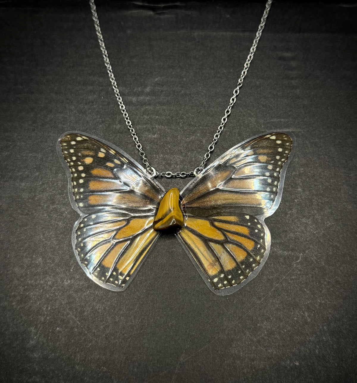 Butterfly/moth & stone necklace