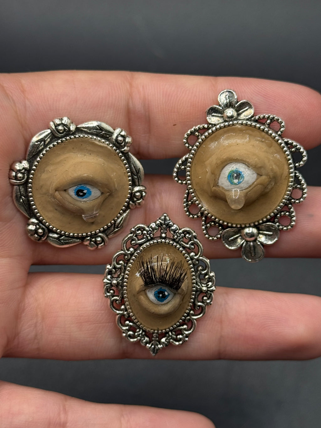 Set/ hand sculpted and painted eye pins