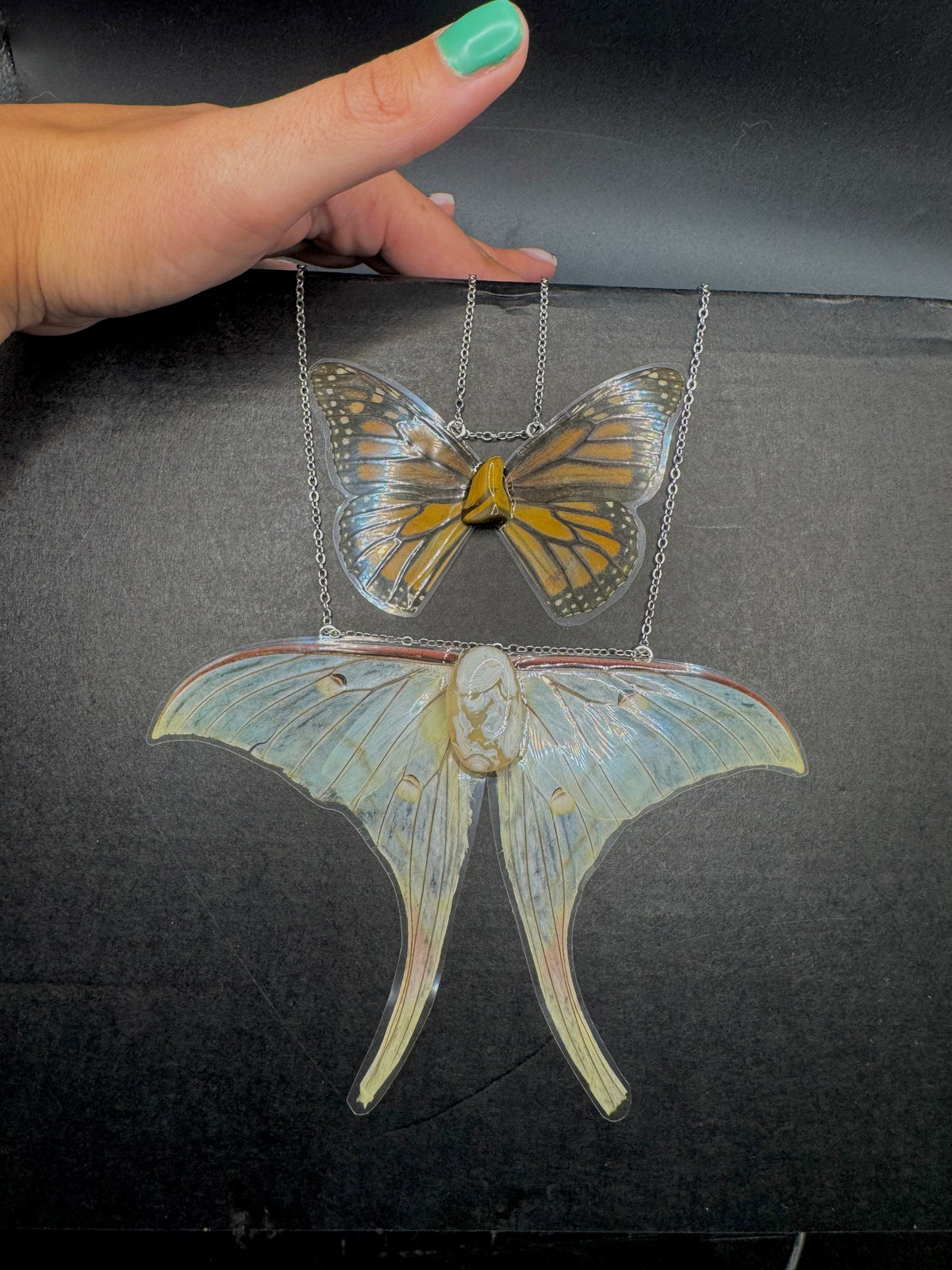 Butterfly/moth & stone necklace